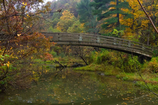 Puente Madera Starved Rock State Park Una Mañana Nublada Otoño — Foto de Stock