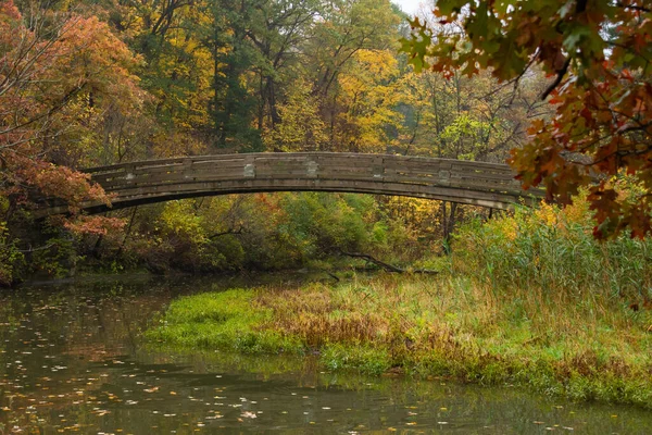 Wooden Bridge Starved Rock State Park Cloudy Autumn Morning — Stock Photo, Image