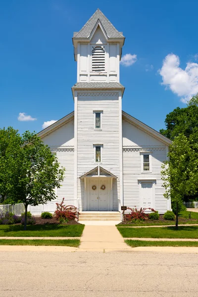 Antigua Iglesia Blanca Madera Una Hermosa Tarde Primavera Yorkville Illinois —  Fotos de Stock