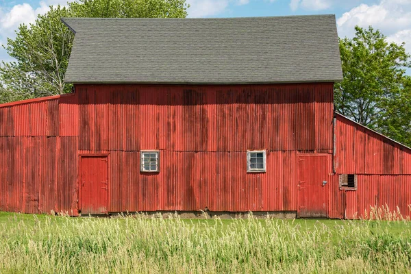 Lado Velho Celeiro Vermelho Illinois Rural — Fotografia de Stock