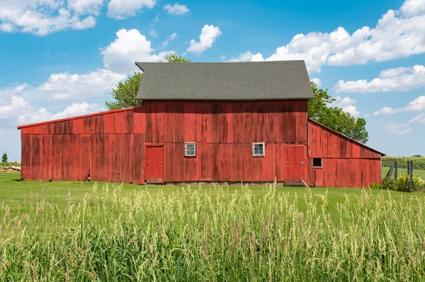 Lado Velho Celeiro Vermelho Illinois Rural — Fotografia de Stock