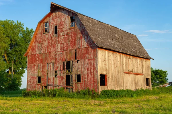 Ancienne Grange Rouge Dans Illinois Rural Coucher Soleil Comté Lasalle — Photo