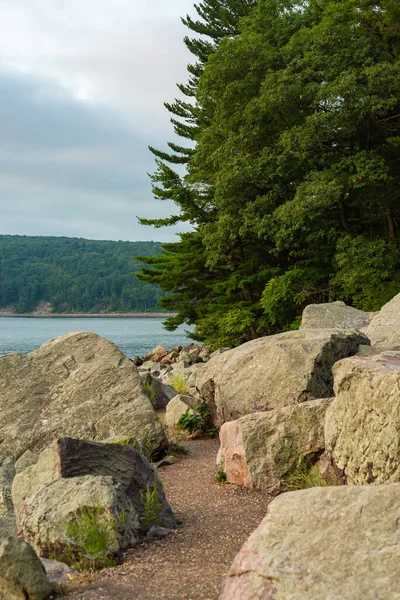 Soluppgång Längs Tumbled Rocks Trail Vacker Sommarmorgon Devil Lake State — Stockfoto