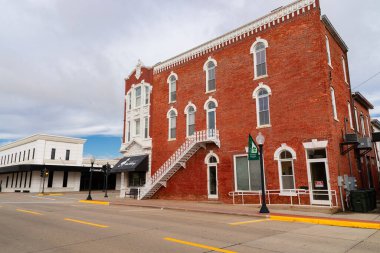 Geneseo, Illinois - United States - October 7th, 2025: Exterior of downtown buildings and storefronts in Geneseo, Illinois, USA.