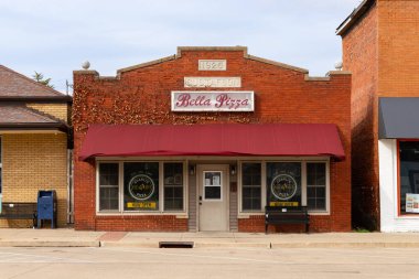 Cambridge, Illinois - United States - October 7th, 2025: Downtown buildings and storefronts on N Prospect Street in Cambridge, Illinois, USA.