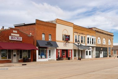 Cambridge, Illinois - United States - October 7th, 2025: Downtown buildings and storefronts on N Prospect Street in Cambridge, Illinois, USA.