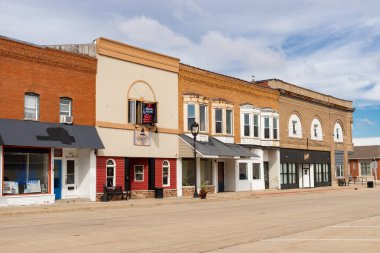 Cambridge, Illinois - United States - October 7th, 2025: Downtown buildings and storefronts on N Prospect Street in Cambridge, Illinois, USA.