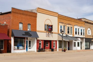 Cambridge, Illinois - United States - October 7th, 2025: Downtown buildings and storefronts on N Prospect Street in Cambridge, Illinois, USA.