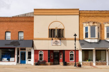 Cambridge, Illinois - United States - October 7th, 2025: Downtown buildings and storefronts on N Prospect Street in Cambridge, Illinois, USA.
