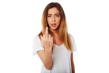 Young woman giving a rude gesture clipart