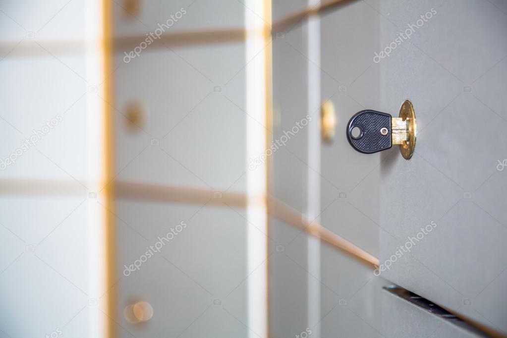 Left or forgotten key in the lock of a locker