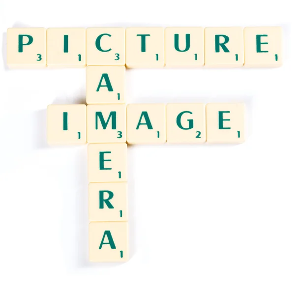 Imagen, cámara e imagen en crucigramas de Scrabble Imagen de stock