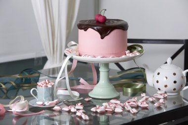 Chocolate Cherry Cake Surrounded by Peppermints clipart