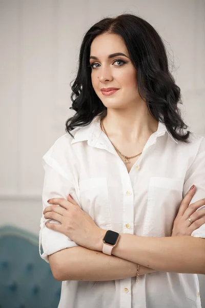 Business Portrait Young Female Businessman Dressed White Shirt Business Style — Stock Photo, Image