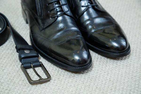 Acessórios Masculinos Sapatos Cinto Gravata Abotoaduras — Fotografia de Stock