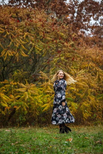 Girl Dress Autumn Forest — Stock Photo, Image