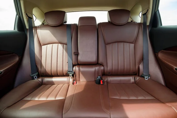 Brown Leather Seats New Car Interior Upholstery Genuine Leather — Stock Photo, Image