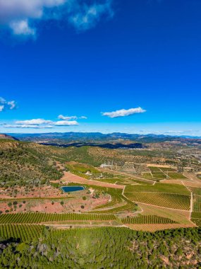 Sıralar dolusu portakal ve mandalina ağaçları dağlık bölgeyi dolduruyor. Çiftlikler açık mavi bir gökyüzünün altında arazi boyunca uzanıyor. Yeşil tarlalar ve küçük bir gölet uzaktan görülebilir..