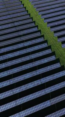Güneş panellerinin sıraları yeşil bir arazi boyunca uzanıyor ve güneş ışığını etkili bir şekilde emiyor. Bu modern enerji çözeltisi açık bir günde sürdürülebilirliğini gösteriyor.