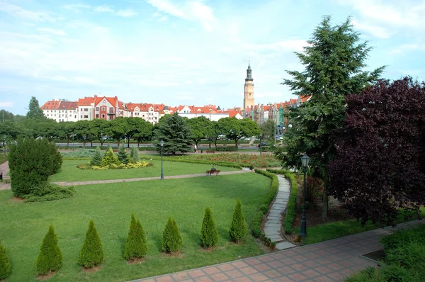 Rådhustornet och andra byggnader i Glogow, Polen — Stockfoto