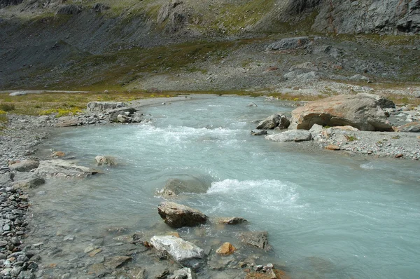 Gill i dalen i närheten glaciären i Alperna i Schweiz — Stockfoto