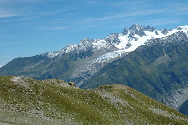 Meadow and peaks nearby Chamonix in Alps in France — Stock Photo, Image