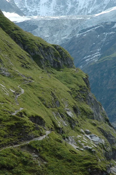 Trail and glacier nearby Grindelwald in Switzerland — Stock Photo, Image