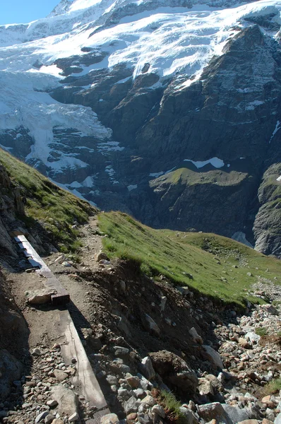 Glacier and trail nearby Grindelwald in Switzerland — Stock Photo, Image