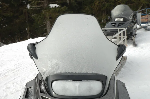 Frosted snowmobile windshield — Stock Photo, Image