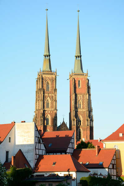 St John the Baptist Cathedral towers in Wroclaw, Poland