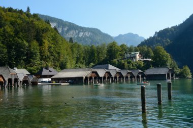 Boat hangars at lake in Schonau am Konigssee
