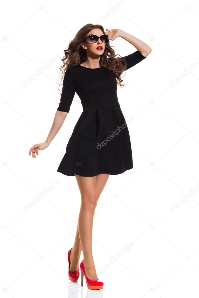 Fashion Model in Black Mini Dress 