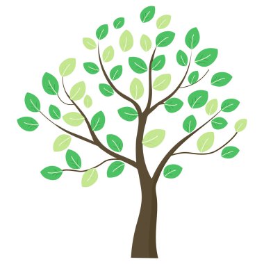 Beyaz arka planda izole edilmiş yeşil ağaç. Düz biçimli vektör illüstrasyonu