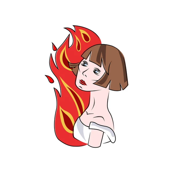Potret Joan of Arc dengan api. vektor terisolasi Stok Ilustrasi Bebas Royalti