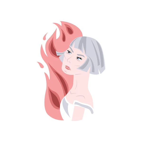 Potret Joan of Arc dengan api. vektor terisolasi Grafik Vektor
