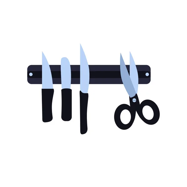 Magnetic knife holder and knives. flat vector Royalty Free Stock Vectors