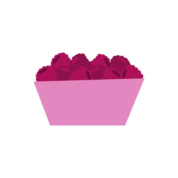 Raspberry matang dalam piring. vektor terisolasi datar - Stok Vektor