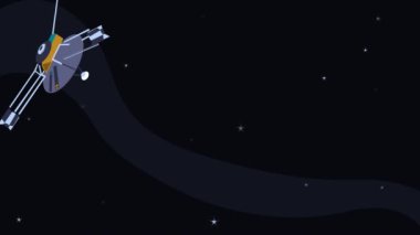 Animasyon uzay gemisi Pioneer 10 uzayda uçuyor. 2d hareket