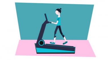 Koşan bir kadınla koşu bandının animasyonu. 2d hareket