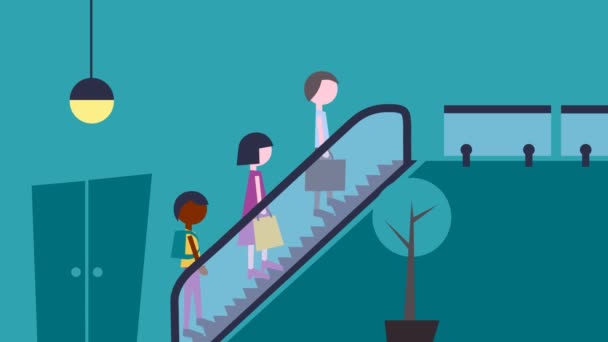 Animation of an escalator with people. 2d motion — Stock Video