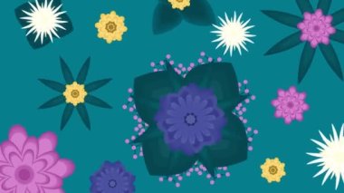 Yeşil arka planda düz çiçeklerin canlandırılması. 3840x2160