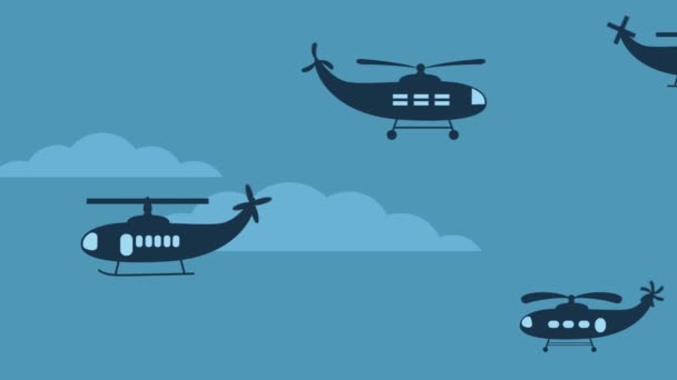 Cykliczna animacja z latającymi helikopterami. ruch — Wideo stockowe