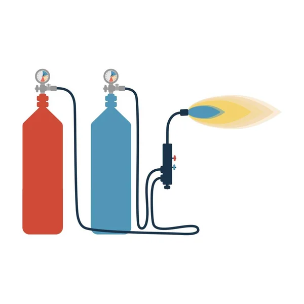 Gas welding with cylinders and a torch. vector — Stock Vector