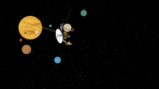 太阳系2d运动的宇宙飞船飞行旅行者 — 图库视频影像