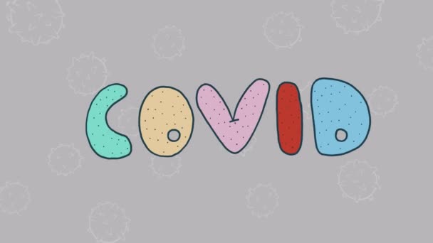 Animatie woord covid hand getekend kleur letters 2d — Stockvideo