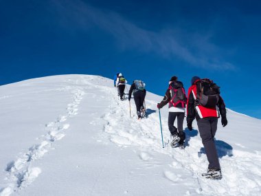 İtalya Alplerinde kış yürüyüşü sahnesi