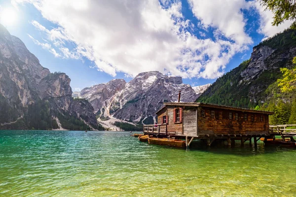 Paisagem Lago Braies Tirol — Fotografia de Stock