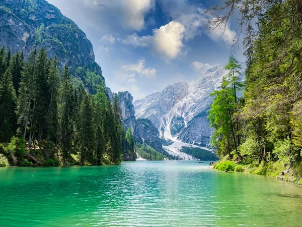 Paisaje Del Lago Braies Tirol — Foto de Stock