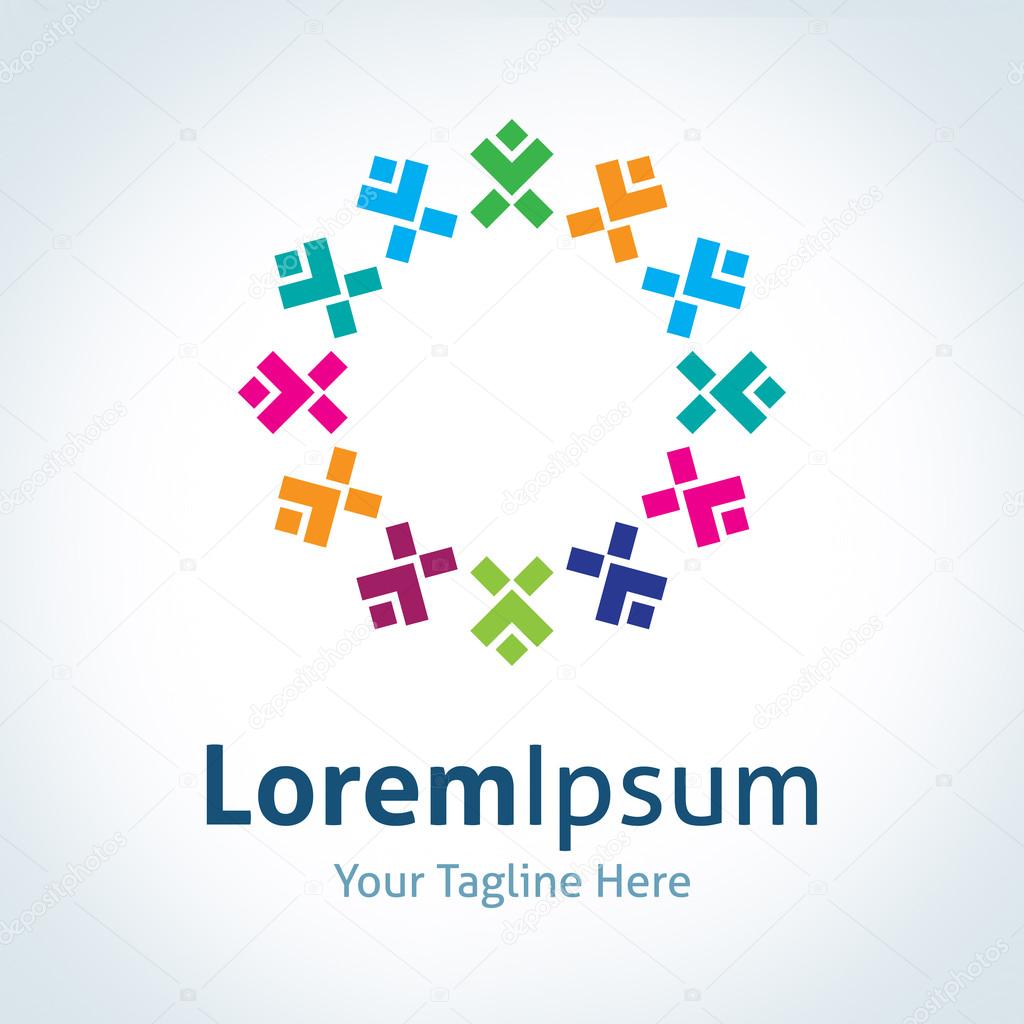 Colorful man silhouette circle bond partnership vector logo icon
