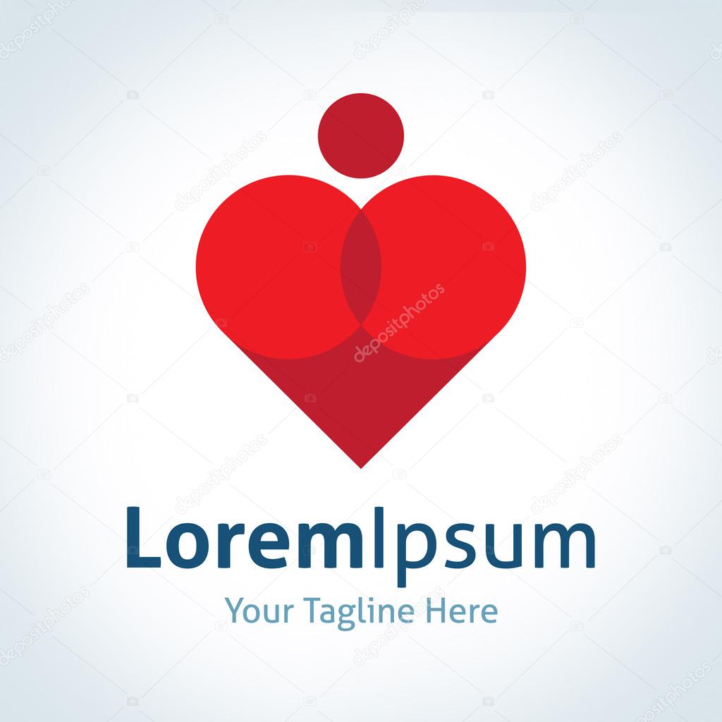 Red love heart shape geometric man vector logo icon
